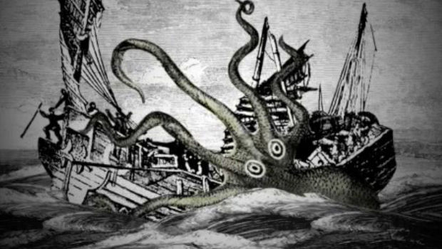 Kraken devouring a boat