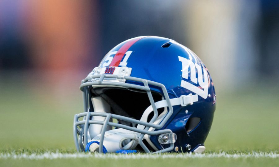 Oct 15, 2017; Denver, CO, USA; A general view of a New York Giants helmet on the turf before the game against the Denver Broncos at Sports Authority Field at Mile High. Mandatory Credit: Isaiah J. Downing-USA TODAY Sports