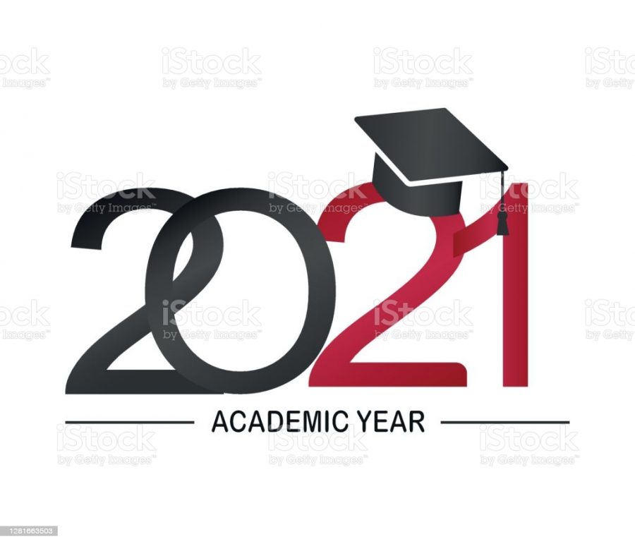 Graduation+Cap+and+2021+Academic+Year+in+Flat+Simple+Design+on+White+Background