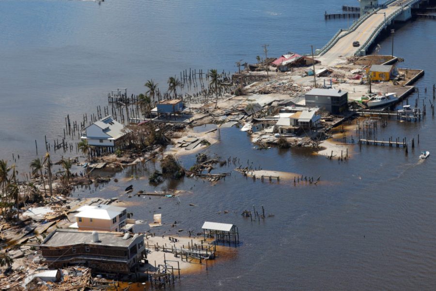 Destroyed homes and businesses on Pine Island, Florida are seen from a U.S. Army National Guard Blackhawk helicopter as U.S. National Guard Bureau Chief General Daniel Hokanson tours the area by air after Hurricane Ian caused widespread destruction in Pine Island, Florida, U.S., October 1, 2022. REUTERS/Kevin Fogarty     TPX IMAGES OF THE DAY