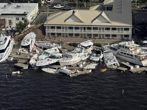 An aerial view of damaged boats after Hurricane Ian caused widespread destruction in Fort Myers, Florida, U.S., September 29, 2022. REUTERS/Shannon Stapleton